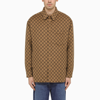 GUCCI GUCCI CAMEL WOOL SHIRT WITH GG PATTERN MEN