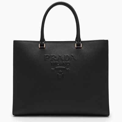 Prada Medium Saffiano Leather Tote Bag In Black