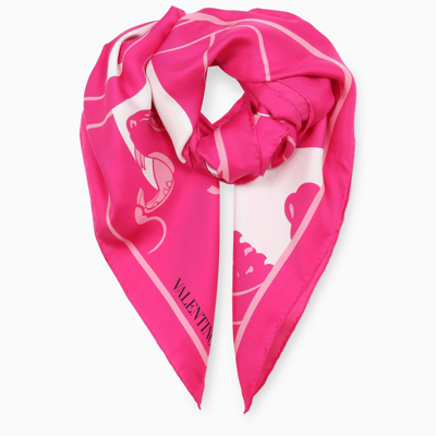 Valentino Garavani Milk/pink Pp Silk Scarf Women