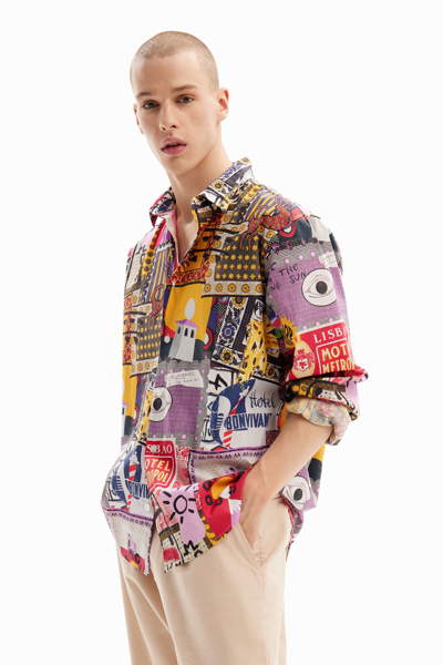 Desigual Patchwork Poplin Shirt In Material Finishes