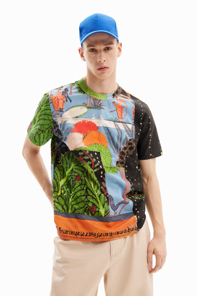 Desigual Patchwork Motif T-shirt In Material Finishes