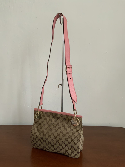 Pre-owned Bag X Gucci Authentic Gucci Monogram Calfskin Shoulder Bag With No Siri In Brown/pink