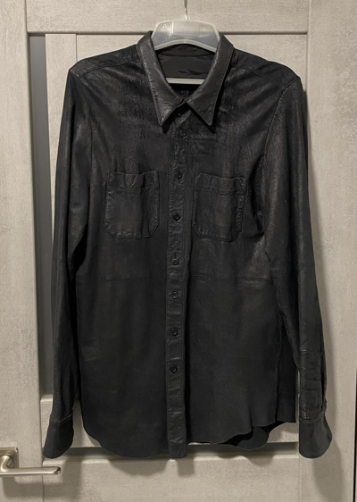 Pre-owned Archival Clothing X Rick Owens Olmar And Mirta Long Leather Shirt In Black