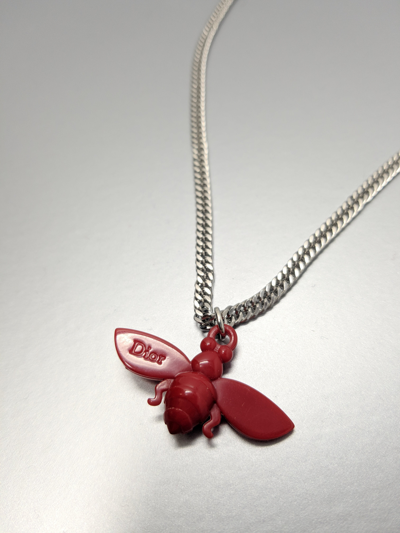 Pre-owned Dior Bug Logo Pendant On New Shiny Chain Necklace In Red