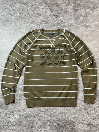 Pre-owned Vintage Y2k Archival Striped Japan Seditionaries Style Knit Sweater In Khaki Green