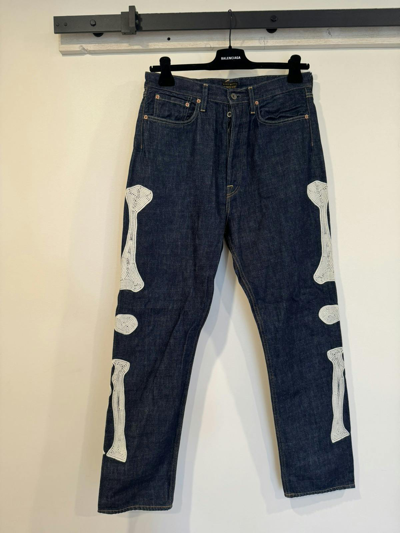 Pre-owned Kapital Bone Embroidered Denim Pants Indigo