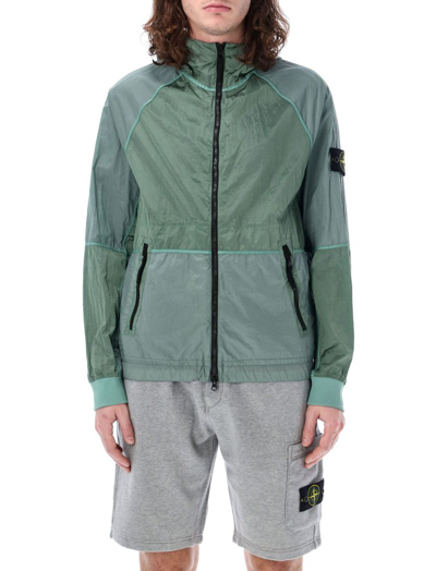 Stone Island Compass Patch Hooded Jacket In Green