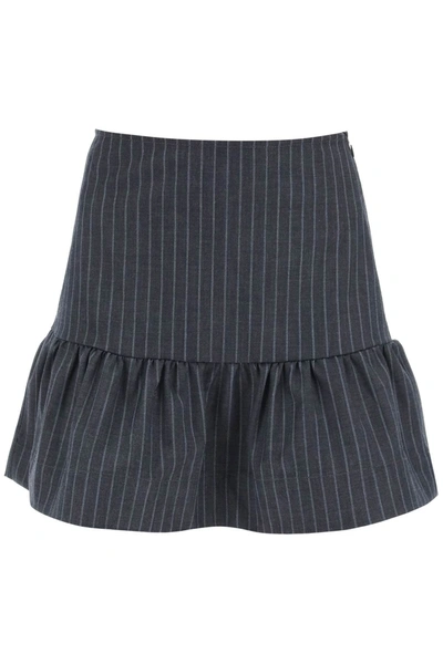 Ganni Minirock Aus Twill Mit Nadelstreifen In Dunkelgrau