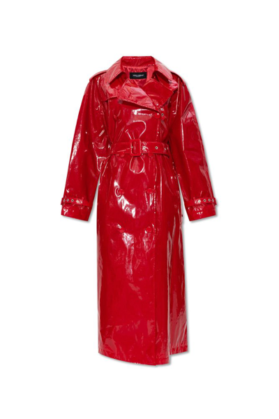 Dolce & Gabbana Patent Leather Trench Coat In Dark_blood_red