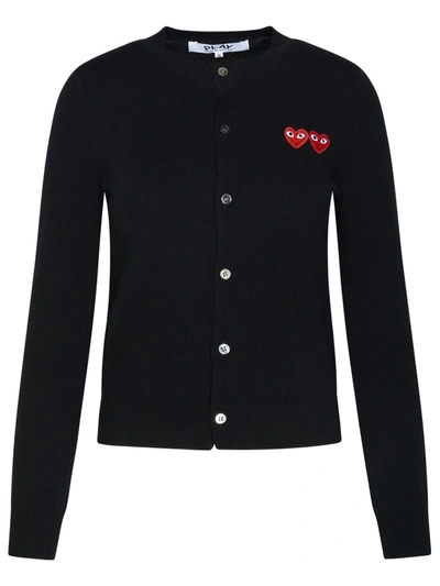 Comme Des Garçons Play Black Double Heart Patch Cardigan