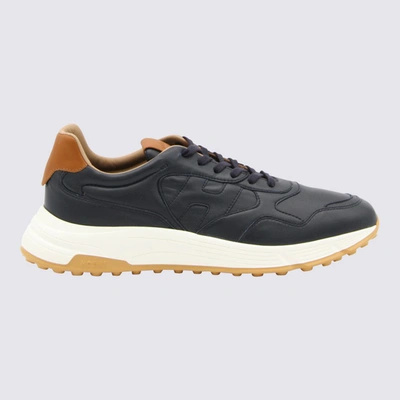 Hogan Blue Leather Trainers In Navy/camel