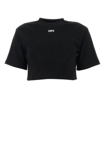 Off-white Logo-print Cropped Cotton T-shirt In Black,white