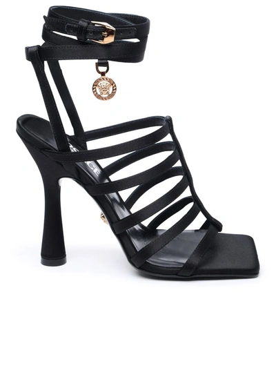 VERSACE VERSACE BLACK SATIN SANDALS