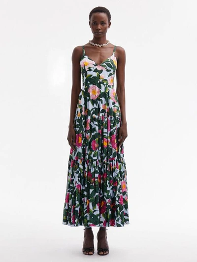 Oscar De La Renta Floral-print Cotton-blend Poplin Maxi Dress In Light Blue