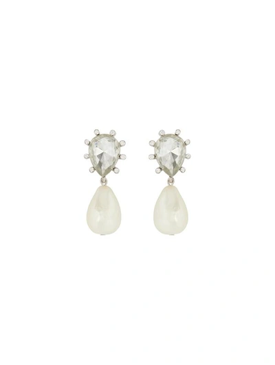 Oscar De La Renta Crystal Pearl Drop Earrings