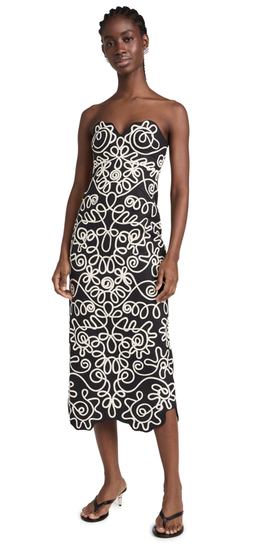 Mara Hoffman Stella Embroidered Cotton-blend Midi Dress In Black And White