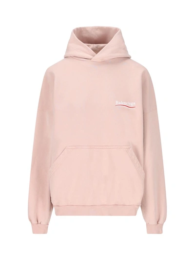 Balenciaga Logo Embroidered Hoodie In Pink