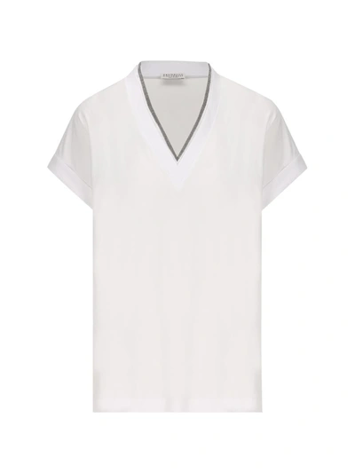Brunello Cucinelli Precious Collar T Shirt In White