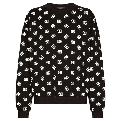 Dolce & Gabbana Dg Monogram Printed Crewneck Sweatshirt In Black/white