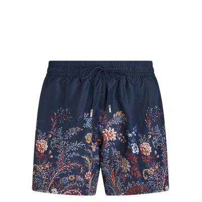 Etro Floral-print Swim Shorts In Blue