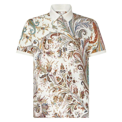 Etro Paisley-print Cotton Polo Shirt In White