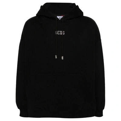 Gcds Logo Embellished Drawstring Hoodie In Black