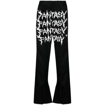 Kusikohc Slogan-print Straight-leg Wool Trousers In Black