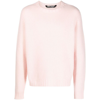Palm Angels Logo Intarsia Crewneck Sweater In Pink/white