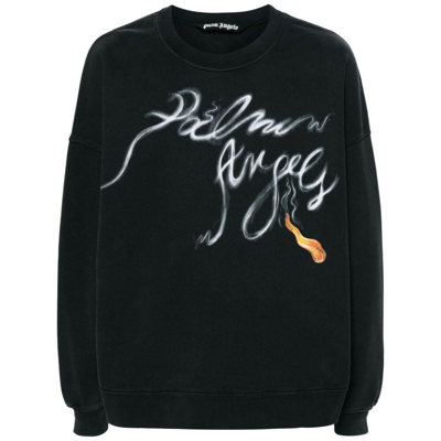 Palm Angels Logo Printed Crewneck Sweatshirt In Black