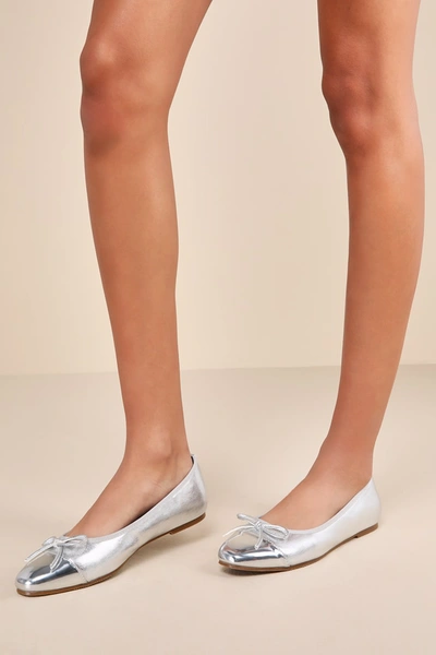 Lulus Marinna Silver Bow Ballet Flats