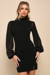 Lulus Exceptionally Flirty Black Long Sleeve Backless Mini Dress In Black