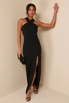 Lulus Head To Cocktail Hour Black Halter Neck Maxi Dress In Black