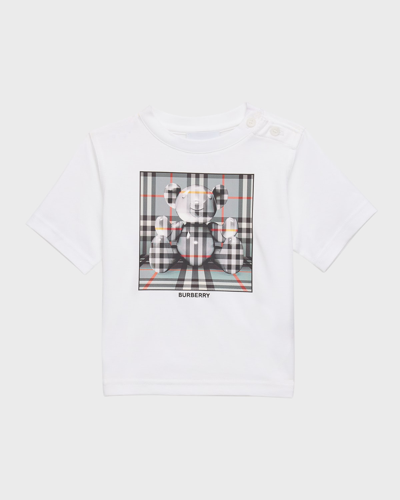 Burberry Kid's Check Box Bear Graphic T-shirt In White/charcoal Gr