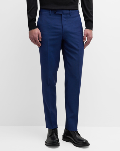 Isaia Men's Flat-front Trousers In Bright Blue