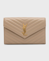 Saint Laurent Ysl Monogram Large Wallet On Chain In Smooth Leather In Dusty Grey