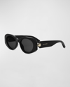 Bvlgari Logo Geometric Acetate Oval Sunglasses In Sblksmk