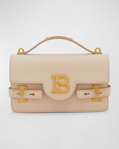 Balmain Bbuzz 24 Flap Calfskin Shoulder Bag In Nude