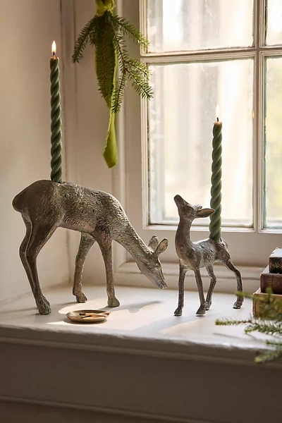 Terrain Deer Metal Candle Stick In Metallic