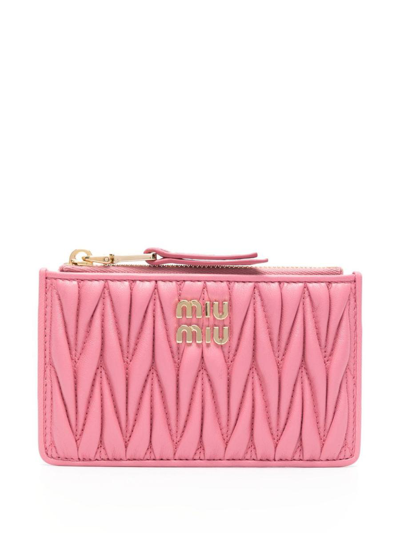 Miu Miu Matelassé Leather Wallet In Begonia