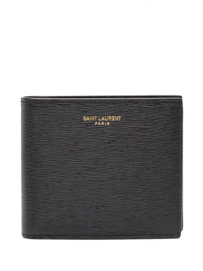 Saint Laurent Logo Engraved Bifold Wallet In Black