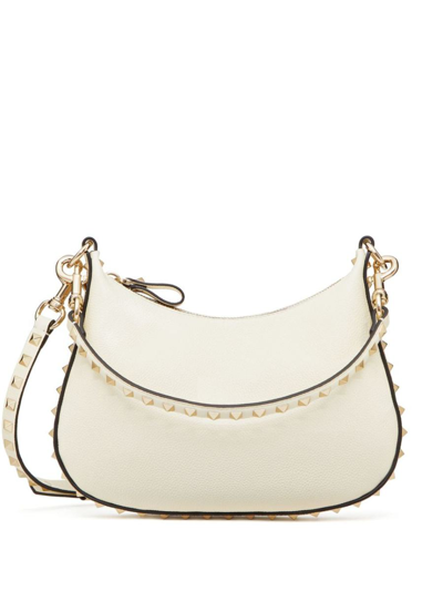 Valentino Garavani Women's Small Rockstud Hobo Bag In Grainy Calfskin In Ivory