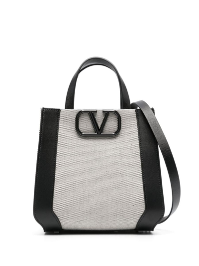 Valentino Garavani Two-tone Canvas And Leather Vlogo Handbag In Black