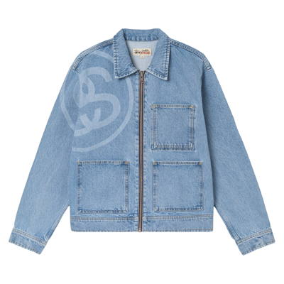 Pre-owned Stussy Ss-link Zip Work Jacket 'stone Wash' In Blue