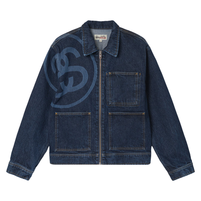 Pre-owned Stussy Ss-link Zip Work Jacket 'one Wash' In Blue