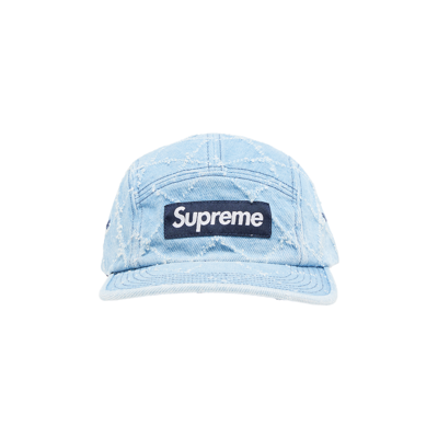 Pre-owned Supreme Punched Denim Camp Cap 'washed Indigo' In Blue