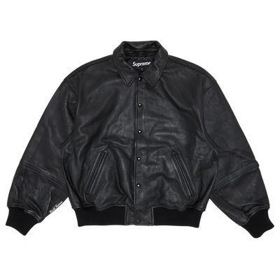 Pre-owned Supreme Gore-tex Infinium Windstopper Leather Varsity Jacket 'black'