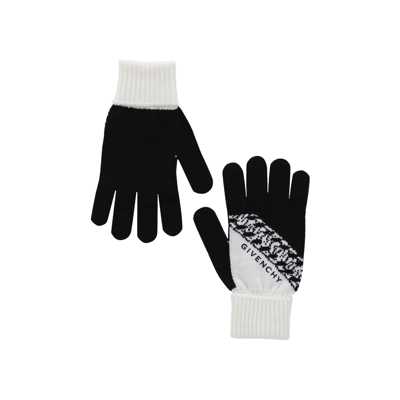 Pre-owned Givenchy Ribbed Logo Wool Gloves 'black/white'