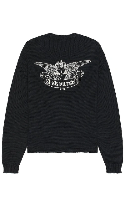 Askyurself Angel Cropped Chunky Knit Sweater In Black & Ecru