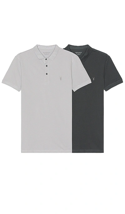 Allsaints Reform Polo 2 Pack In Grey,light Grey