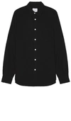 Norse Projects Navy Algot Relaxed Cotton Linen Shirt In Black